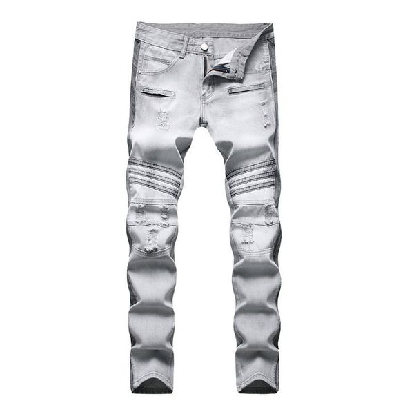 men's jeans kiovno high street men fashion ripped holes pants straight distressed casual denim trousers grey washed streetwear, Blue
men's jeans kiovno high street men fashion ripped holes pants straight distressed casual denim trousers grey washed streetwear, Blue