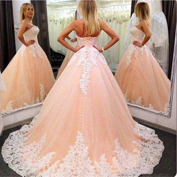sweetheart neckline peach 2021 wedding dress with color ball gowns ivory lace applique bridal dress quinceanera train, White
sweetheart neckline peach 2021 wedding dress with color ball gowns ivory lace applique bridal dress quinceanera train, White