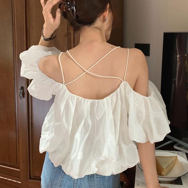 women's blouses & shirts slash collar off-shoulder backless women blouse simple sweet elegant crop casual loose korean chic blusas, White
women's blouses & shirts slash collar off-shoulder backless women blouse simple sweet elegant crop casual loose korean chic blusas, White