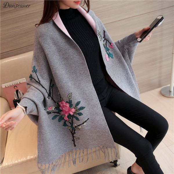 danjeaner autumn winter women cashmere tassel cardigan embrodiery rose long poncho batwing sleeve capes elegant sweater, White;black
danjeaner autumn winter women cashmere tassel cardigan embrodiery rose long poncho batwing sleeve capes elegant sweater, White;black
