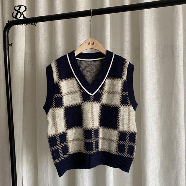 women's vests singreiny women big plaid knitted vest fashion v neck oversized loose pullovers korean vintage sleeveless sweater waistco, Black;white
women's vests singreiny women big plaid knitted vest fashion v neck oversized loose pullovers korean vintage sleeveless sweater waistco, Black;white