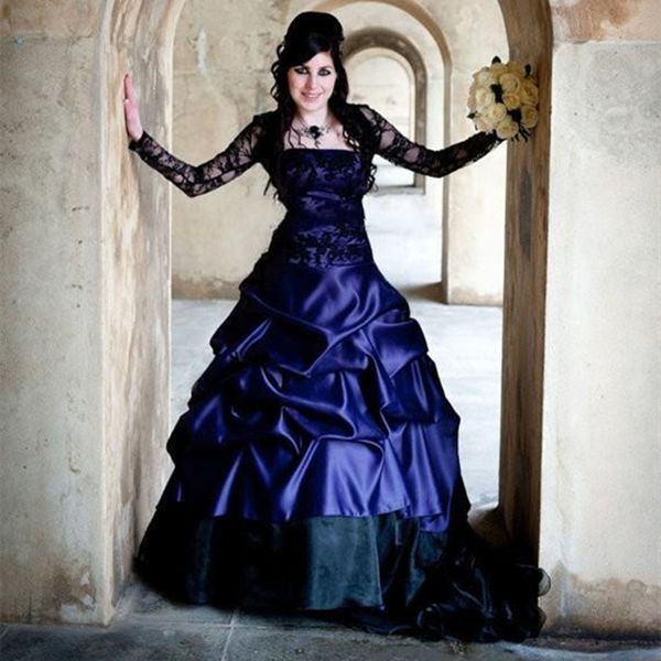 vintage victorian gothic ball gown wedding dresses sheer long sleeves blue and black ruched retro corset lace bridal gowns plus size, White
vintage victorian gothic ball gown wedding dresses sheer long sleeves blue and black ruched retro corset lace bridal gowns plus size, White