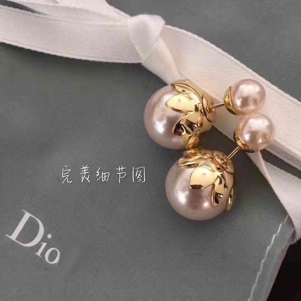 factory specials aa big and small pearl earrings with double-sided leaves, beizhu 925 silver needle, letter, petal back hanging earrings, Golden