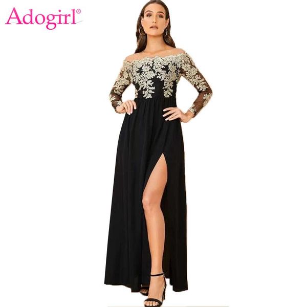 casual dresses adogirl 2021 spring lace embroidery high slit maxi party dress elegant women off shoulder sheer mesh long sleeve club, Black;gray
casual dresses adogirl 2021 spring lace embroidery high slit maxi party dress elegant women off shoulder sheer mesh long sleeve club, Black;gray