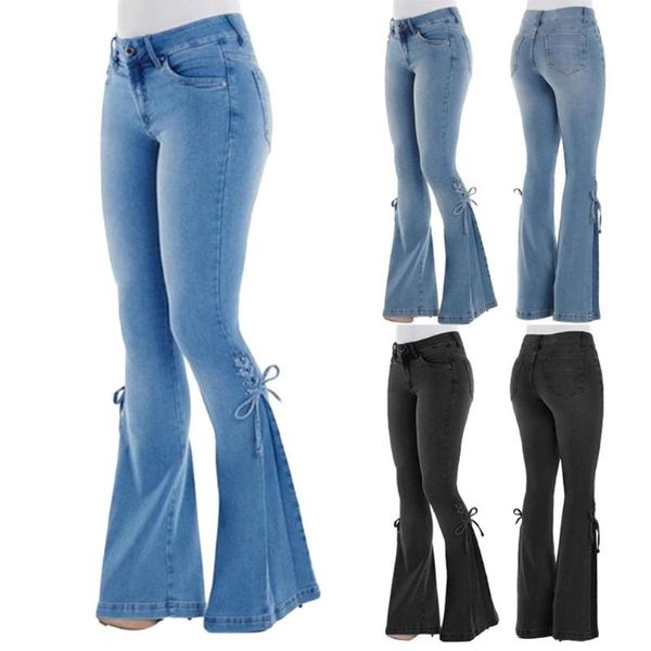 women's jeans plus size women vintage flare jeans lace up bow skinny wide leg denim pants, Blue
women's jeans plus size women vintage flare jeans lace up bow skinny wide leg denim pants, Blue