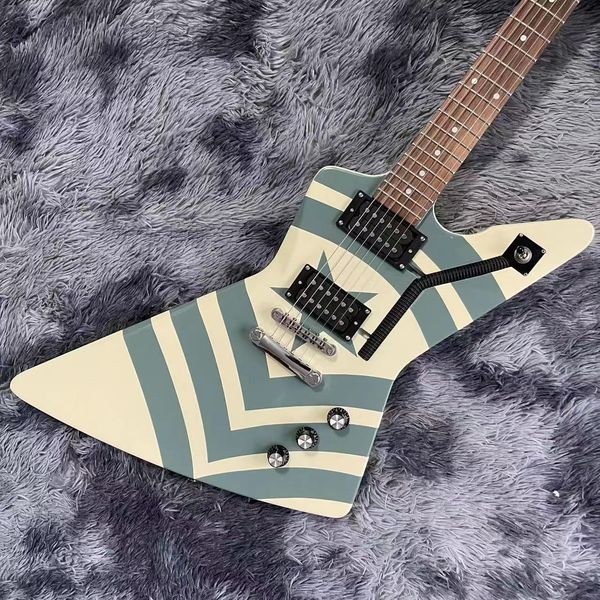 custom jason hook sherman style electric guitar in matte black finishing with white green stripes can be customized
custom jason hook sherman style electric guitar in matte black finishing with white green stripes can be customized