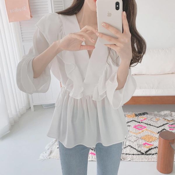 women's blouses & shirts korean chic fashion elegant slim lace up waist white ruffled blouse women chiffon long sleeve blusas mujer de
women's blouses & shirts korean chic fashion elegant slim lace up waist white ruffled blouse women chiffon long sleeve blusas mujer de