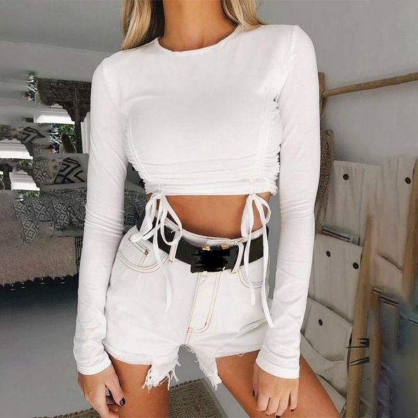 women's t-shirt white long sleeve autumn casual drawstring ruched female cropped for women clothing
women's t-shirt white long sleeve autumn casual drawstring ruched female cropped for women clothing