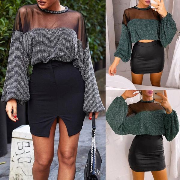 women's blouses & shirts fashion women glitter mesh splice crop see-through backless lantern sleeve loose pullover, White
women's blouses & shirts fashion women glitter mesh splice crop see-through backless lantern sleeve loose pullover, White