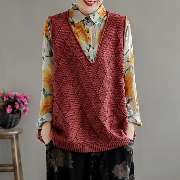 women's vests solid color diamond lattice knitted vest women autumn 2021 retro art loose knit sleeveless waistcoat, Black;white
women's vests solid color diamond lattice knitted vest women autumn 2021 retro art loose knit sleeveless waistcoat, Black;white