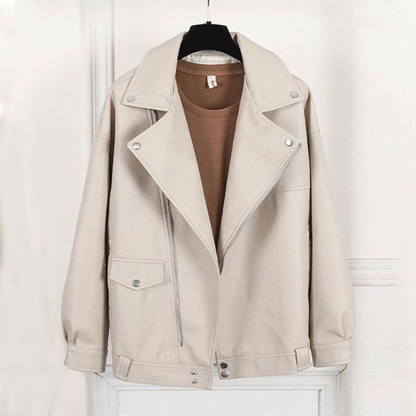 women's leather & faux pu jacket women loose motorcycle punk coat female turn-down collar biker rivet zipper street overcoat plus size, Black
women's leather & faux pu jacket women loose motorcycle punk coat female turn-down collar biker rivet zipper street overcoat plus size, Black