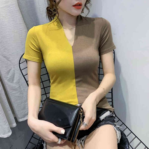 women's t-shirt summer korean clothes t-shirt fashion all match contrast color patchwork women ropa mujer cotton tees t0, White
women's t-shirt summer korean clothes t-shirt fashion all match contrast color patchwork women ropa mujer cotton tees t0, White