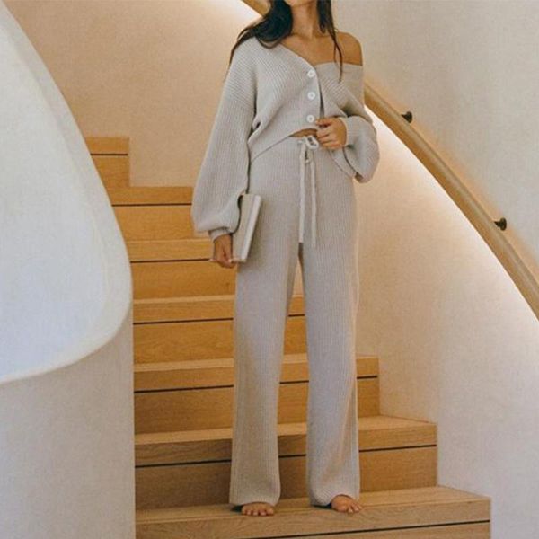 women's two piece pants knitted crop cardigan loose trousers set 2021 autumn long sleeve buttons knitwear wide leg pant sets female cas, White
women's two piece pants knitted crop cardigan loose trousers set 2021 autumn long sleeve buttons knitwear wide leg pant sets female cas, White