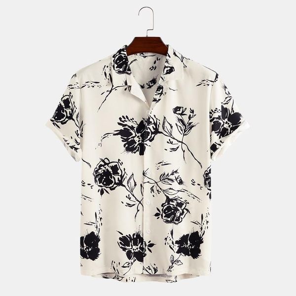 men's casual shirts ropa de hombre 2021 short-sleeved rose print fashion shirt, White;black
men's casual shirts ropa de hombre 2021 short-sleeved rose print fashion shirt, White;black