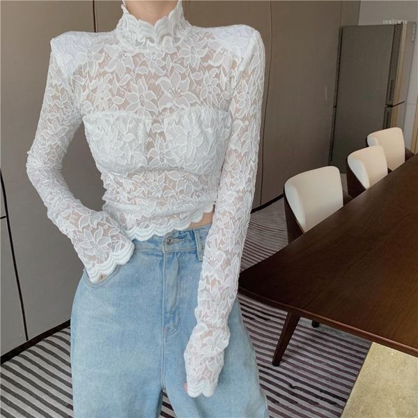 women's blouses & shirts spring autumn long sleeve turtleneck womens hollow out short slim lace blusas you1375, White
women's blouses & shirts spring autumn long sleeve turtleneck womens hollow out short slim lace blusas you1375, White