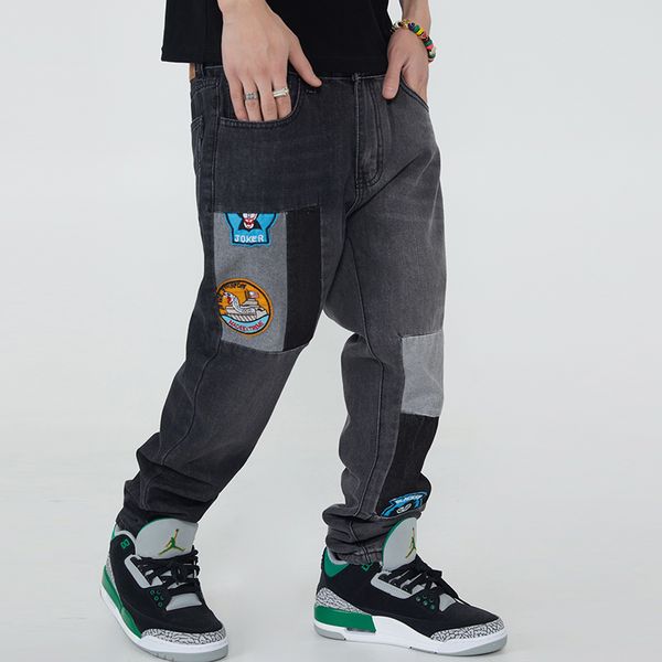 hip hop jeans color match spliced washed retro mens denim trousers harajuku vibe style ripped oversized baggy streetwear pants, Blue
hip hop jeans color match spliced washed retro mens denim trousers harajuku vibe style ripped oversized baggy streetwear pants, Blue