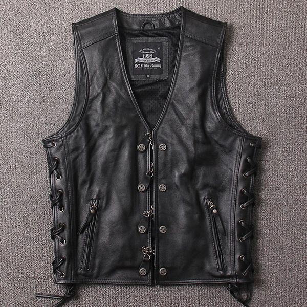 men's vests black 2021 men genuine motorcycle leather vest plus size xxxxl cowhide slim fit short chains biker's coat, Black;white
men's vests black 2021 men genuine motorcycle leather vest plus size xxxxl cowhide slim fit short chains biker's coat, Black;white