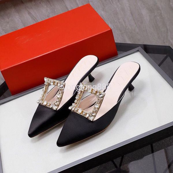 slippers summer square buckle thin high heels pointed silk face single shoes cat heel women's baotou slippers, Black
slippers summer square buckle thin high heels pointed silk face single shoes cat heel women's baotou slippers, Black