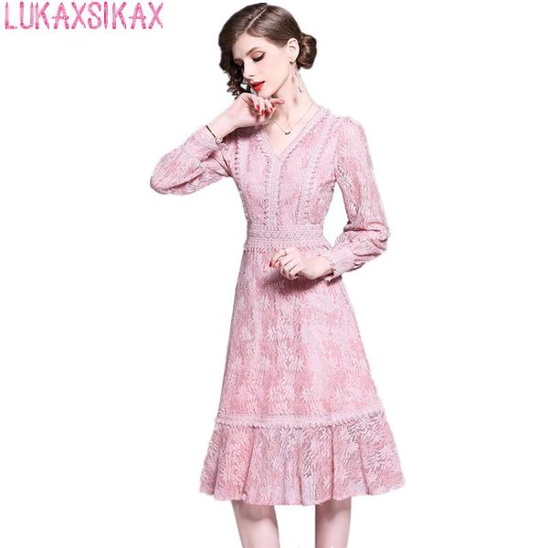casual dresses lukaxsikax 2021 spring autumn women long sleeve dress elegant v-neck ruffles high waist slim floral lace runway, Black;gray
casual dresses lukaxsikax 2021 spring autumn women long sleeve dress elegant v-neck ruffles high waist slim floral lace runway, Black;gray