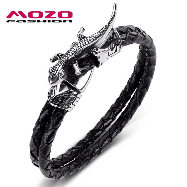 charm bracelets men's punk jewelry black double layer leather stainless steel lizard chameleon bangles ps1046, Golden;silver
charm bracelets men's punk jewelry black double layer leather stainless steel lizard chameleon bangles ps1046, Golden;silver