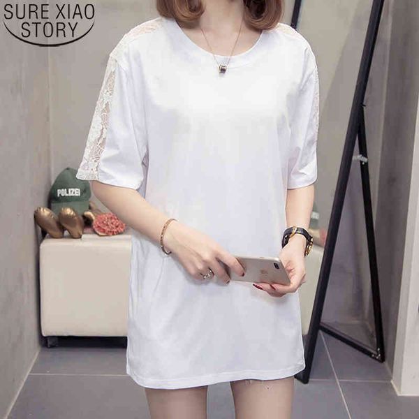 round collar white solid lace spliced t-shirt plus size loose women cotton tees korean ladies short sleeve clothing 9015 50 210417
round collar white solid lace spliced t-shirt plus size loose women cotton tees korean ladies short sleeve clothing 9015 50 210417