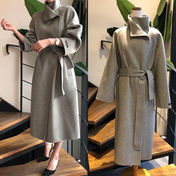 women's wool & blends women winter vintage elegant long coat stand collar sashes full sleeve woolen overcoat, Black
women's wool & blends women winter vintage elegant long coat stand collar sashes full sleeve woolen overcoat, Black