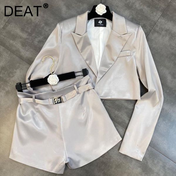 women's tracksuits deat women shoulder pad long sleeve short suit belt high waist shorts two piece set fashion temperament autumn 2021, Gray
women's tracksuits deat women shoulder pad long sleeve short suit belt high waist shorts two piece set fashion temperament autumn 2021, Gray