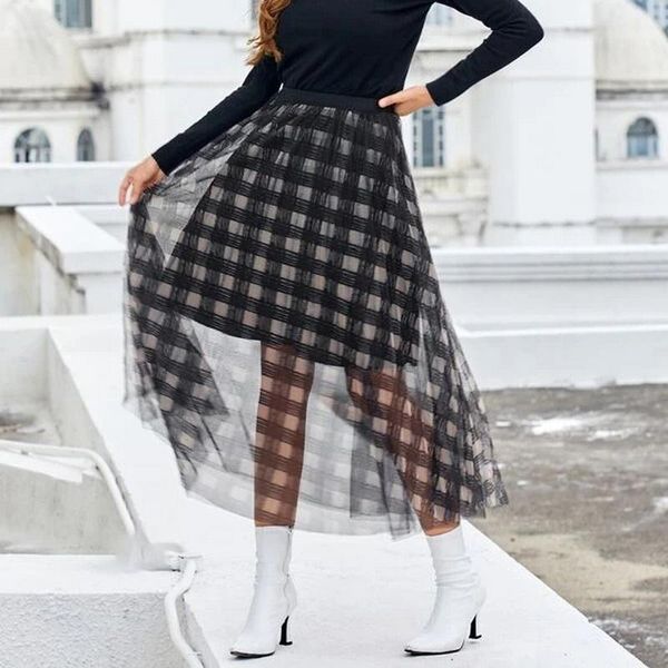 skirts four seasons can wear casual high waist skirt mesh grid printing pleated retro street temperament tulle fashionable, Black
skirts four seasons can wear casual high waist skirt mesh grid printing pleated retro street temperament tulle fashionable, Black