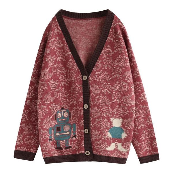 women's knits & tees autumn fashion knitted sweaters women long sleeved v-neck caroon printed national coats harajuku outwear sueter mu, White
women's knits & tees autumn fashion knitted sweaters women long sleeved v-neck caroon printed national coats harajuku outwear sueter mu, White