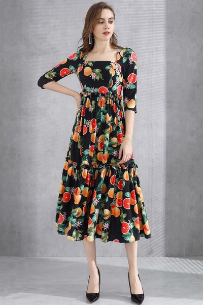autumn 2021 fashion show high end women's fruit print dress casual dresses, Black;gray
autumn 2021 fashion show high end women's fruit print dress casual dresses, Black;gray