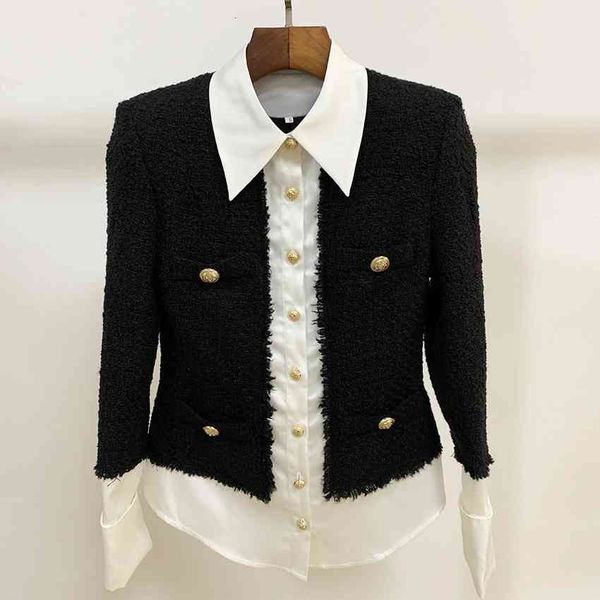 europe and united states show the latest color satin wool stitching lion buckle jacket, Black
europe and united states show the latest color satin wool stitching lion buckle jacket, Black