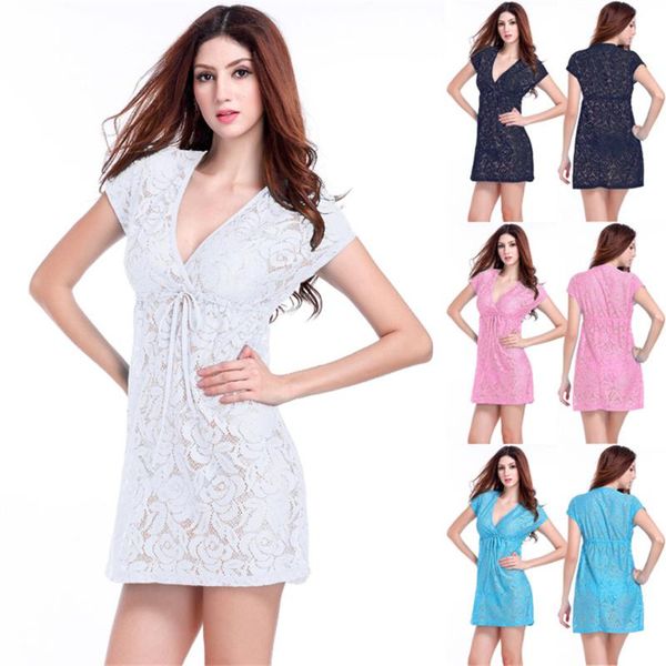 women's swimwear solid beach dress swimsuit bikini cover up crochet embroidery hollow perspective lace bathing suit women ups, White;black