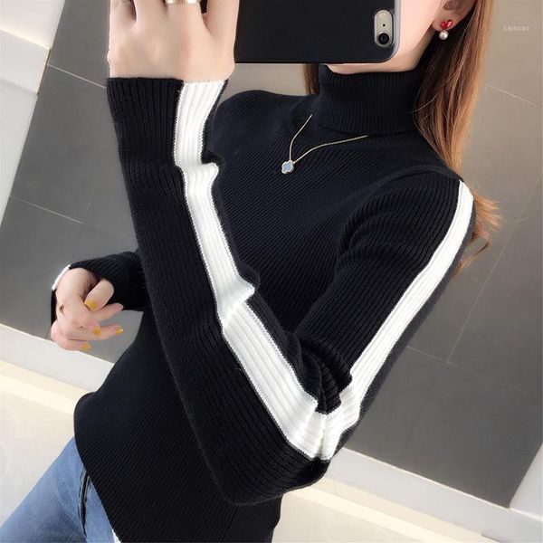 women's sweaters high neck long sleeve pullover panel with autumn and winter 2021 fashion slim fit striped knitted sweater, White;black
women's sweaters high neck long sleeve pullover panel with autumn and winter 2021 fashion slim fit striped knitted sweater, White;black