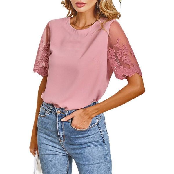 women's blouses & shirts female summer casual blouse lace patchwork short-sleeved round collar blusas y camisas chemise femme, White
women's blouses & shirts female summer casual blouse lace patchwork short-sleeved round collar blusas y camisas chemise femme, White