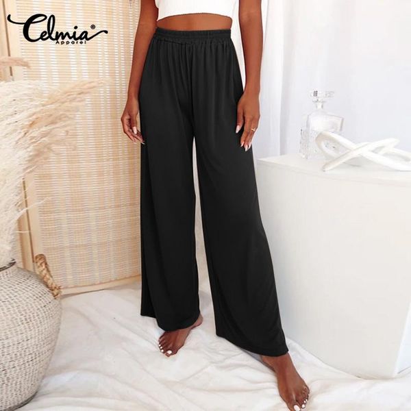 women's sleepwear summer knitted lounge sleep bottoms celmia women casual pajamas trousers solid elastic high waist wide leg loose pant, Black;red
women's sleepwear summer knitted lounge sleep bottoms celmia women casual pajamas trousers solid elastic high waist wide leg loose pant, Black;red