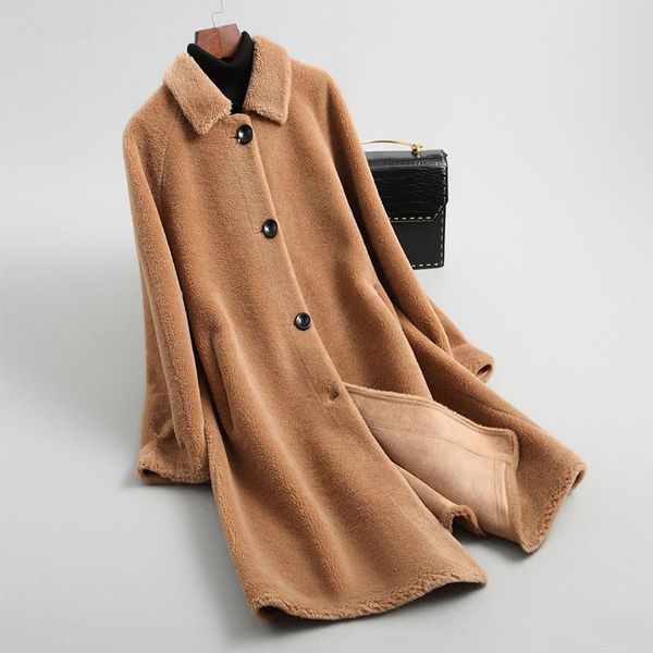 women's fur & faux fashion real wool coat female long warm women autumn winter jacket slim shearling jackets a032, Black
women's fur & faux fashion real wool coat female long warm women autumn winter jacket slim shearling jackets a032, Black