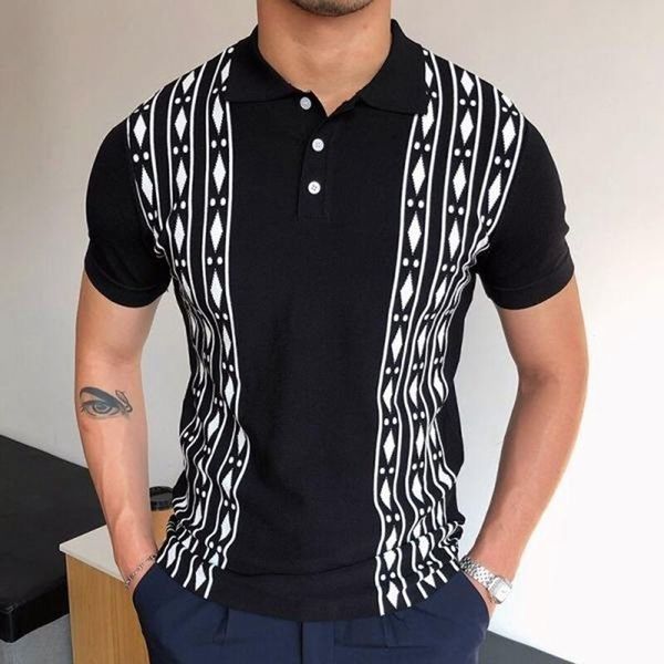 men's sweaters jacquard sweater lapel short sleeve slim tshirt fashion casual in spring and summer, White;black
men's sweaters jacquard sweater lapel short sleeve slim tshirt fashion casual in spring and summer, White;black