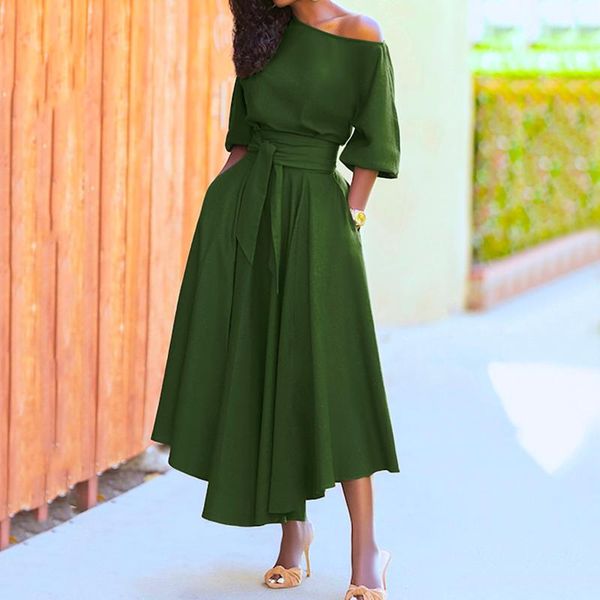 casual dresses solid color slant collar summer for women with sleeves off shoulder robe femme a-line maxi dress belt, Black;gray
casual dresses solid color slant collar summer for women with sleeves off shoulder robe femme a-line maxi dress belt, Black;gray