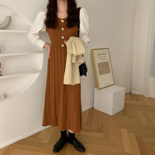 dresses retro elegant women knit es sweet o-neck solid patchwork french loose long sleeve autumn cotton vestidos, Black;gray
dresses retro elegant women knit es sweet o-neck solid patchwork french loose long sleeve autumn cotton vestidos, Black;gray