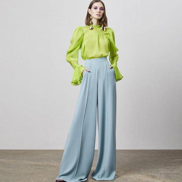 spring flare sleeves lace round neck organza shirt inner and blue floor length pants female set wl78105l two piece dress, White
spring flare sleeves lace round neck organza shirt inner and blue floor length pants female set wl78105l two piece dress, White