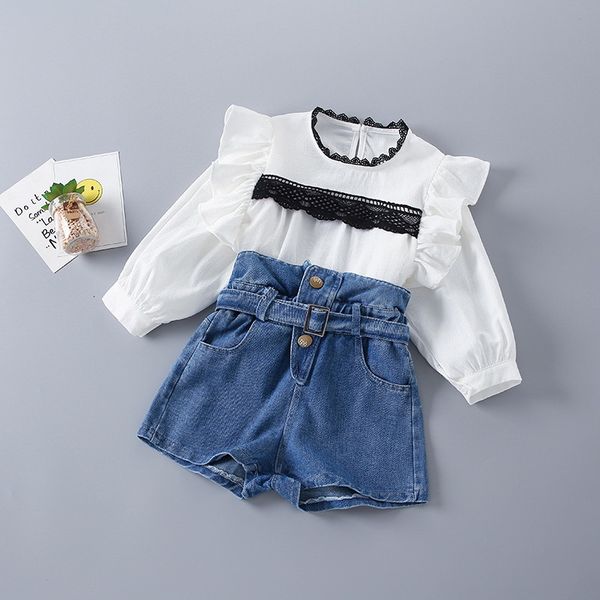 clothing sets spring kids girls 2-pcs patchwork lace long shirts + denim shorts with sashes children clothes e1913 gtc5, White
clothing sets spring kids girls 2-pcs patchwork lace long shirts + denim shorts with sashes children clothes e1913 gtc5, White