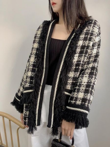 spring women plaid tassel loose tweed jacket coat for ladies casual outerwear hgz women's jackets, Black;brown
spring women plaid tassel loose tweed jacket coat for ladies casual outerwear hgz women's jackets, Black;brown