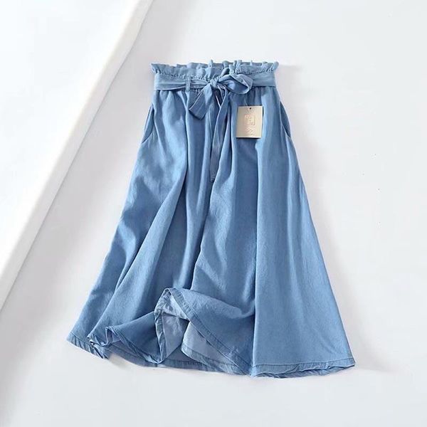 skirts lq473 women ruffled waist waistband bowknot deco summer thin jeans tencel denim a-line long saias, Black
skirts lq473 women ruffled waist waistband bowknot deco summer thin jeans tencel denim a-line long saias, Black
