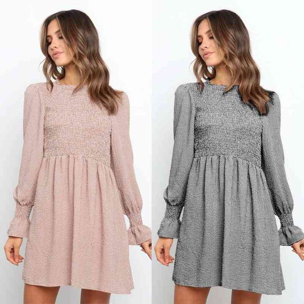 2020 autumn new long sleeve round neck open back lace up plaid dress for women, Black;gray
2020 autumn new long sleeve round neck open back lace up plaid dress for women, Black;gray