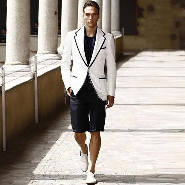 men's suits & blazers latest designs white men for wedding short pants black lapel man blazer jacket 2piece slim fit groom tu, White;black
men's suits & blazers latest designs white men for wedding short pants black lapel man blazer jacket 2piece slim fit groom tu, White;black