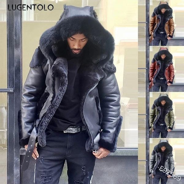 men's fur & faux men leather jacket winter hooded large collar casual zipper outer wear thick short coat lugentolo, Black
men's fur & faux men leather jacket winter hooded large collar casual zipper outer wear thick short coat lugentolo, Black