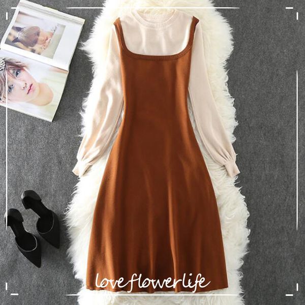 women autumn winter elegant dress long sleeve fake two-piece knitted sweaters dresses for women casual dress vestidos 210521, Black;gray
women autumn winter elegant dress long sleeve fake two-piece knitted sweaters dresses for women casual dress vestidos 210521, Black;gray