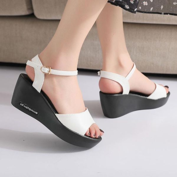 women's wild peep toe sandals solid color wedge shoes for woman fish mouth thick bottom platform zapatos de mujer 2021, Black
women's wild peep toe sandals solid color wedge shoes for woman fish mouth thick bottom platform zapatos de mujer 2021, Black