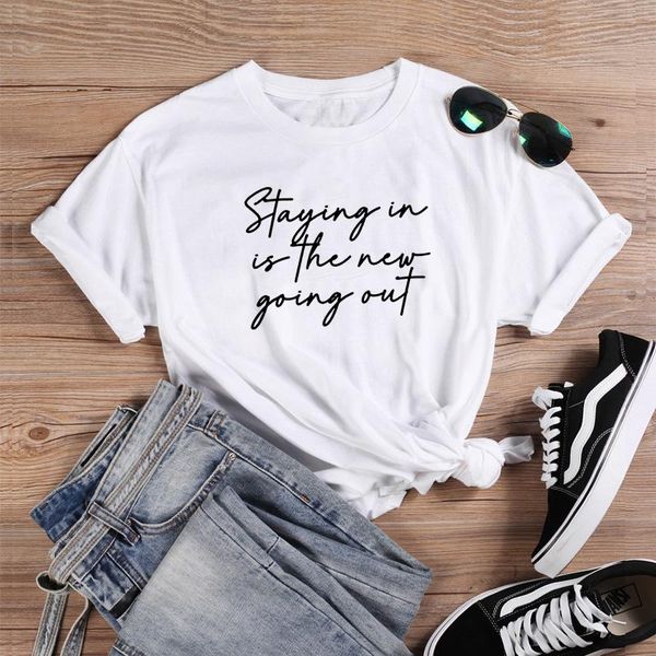 women's t-shirt staying in funny t shirts women short sleeve o-neck cotton tshirt loose tee shirt femme, White
women's t-shirt staying in funny t shirts women short sleeve o-neck cotton tshirt loose tee shirt femme, White