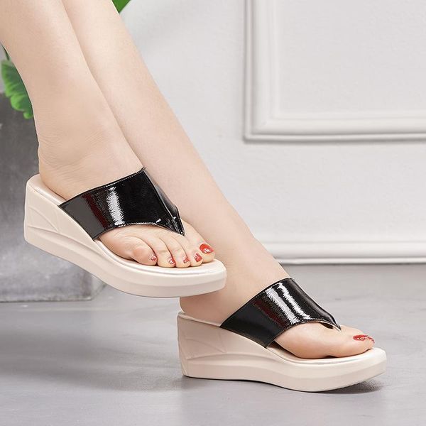 women shoes summer genuine leather beach sandals wedge platform slippers flip flops for, Black
women shoes summer genuine leather beach sandals wedge platform slippers flip flops for, Black